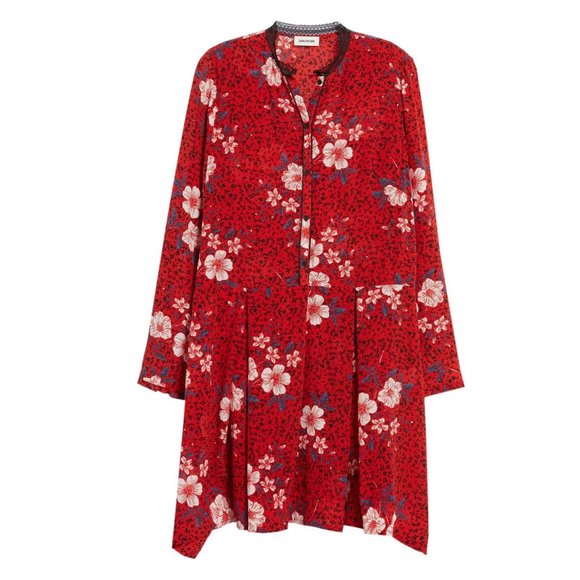 Sz 4-6 Women's Zadig & Voltaire Ruti Pensee Red Double Floral Silk Dress print - Picture 5 of 8